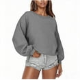 thumbnail image 2 of successthop Oversized Sweatshirt for Women FLeece Crewneck Long Sleeve Sweaters Casual Pullover Top Solid Clothes Gray, 2 of 6