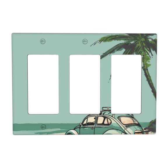 Hand Drawing Car Beach Summer Holiday Switch Cover Decorative Wall Plate 3-Gang Standard Size