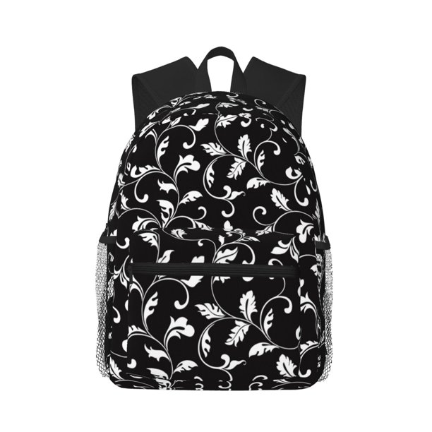 Easygdp Black White Leaves Mochila Casual para Portátil, Mochila para Escuela, Viajes, Negocios