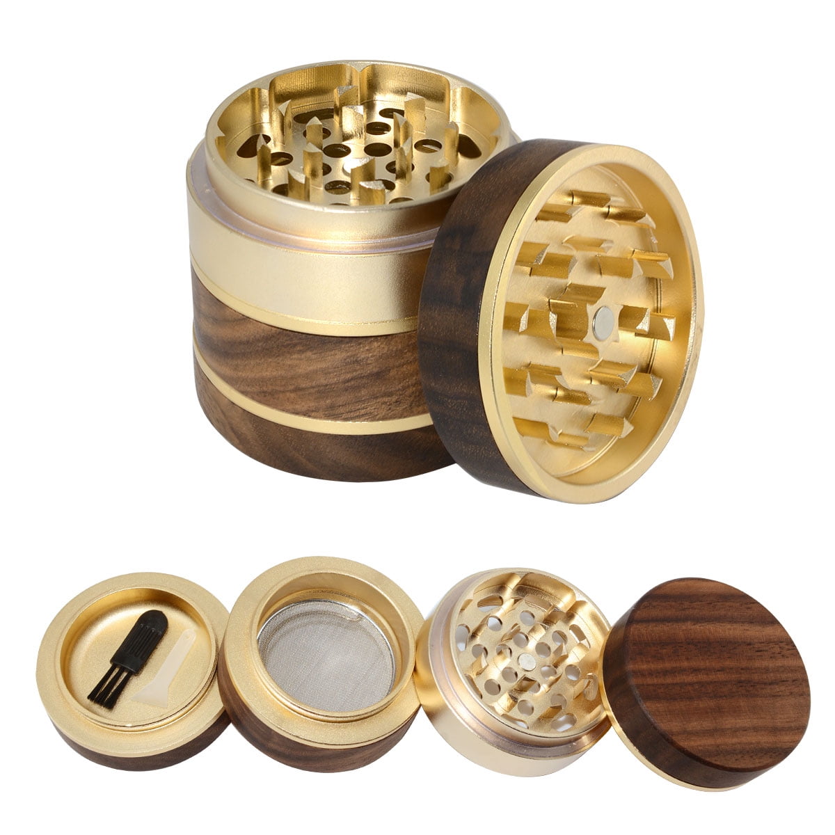 Buy Wooden Herb Grinder with Pollen Mesh Screen Walnut Spice Grinder, 2