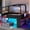 Full Black, variant on Leumius Twin Size Low Loft Bed with Side Desk and Usb Ports, Gaming Style Metal Loft Bed with Led Lights, Storage Cabinets and Chic Canopy Design for Bedroom Guests Black
