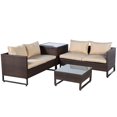 thumbnail image 3 of Gymax 4 PC Patio Garden Rattan Wicker Furniture Set Brown, 3 of 8