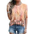 thumbnail image 4 of Domzest Half Sleeve Tops for Women Crew Neck Boho Floral Print Shirts Loose Fit Lightweight Dressy Casual Tunic Tops Yellow L, 4 of 6