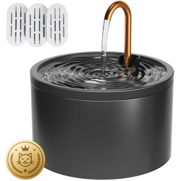 Fuente de agua de cerámica para gatos DOOOB de 2,1 L con bomba y 3 filtros, color negro