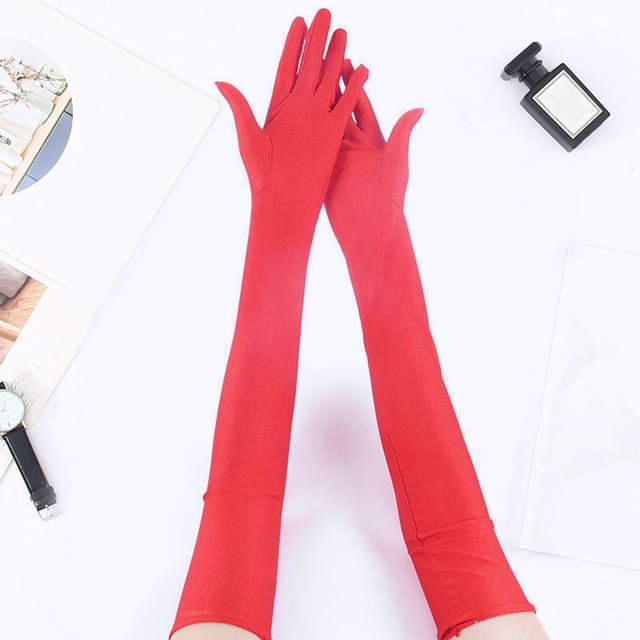 YAOBAMM Charming Gloves 1 Pair Solid Color Full Fingers Elastic Smooth Soft Breathable Elbow Length Bride Wedding Stage Performance