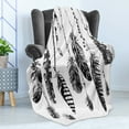 thumbnail image 4 of Ethnic Soft Flannel Fleece Throw Blanket, Simplistic Hand Drawn Design of Feathers with Grunge Inspired Details Art Print, Cozy Plush for Indoor and Outdoor Use, 50" x 60", Black, by Ambesonne, 4 of 5