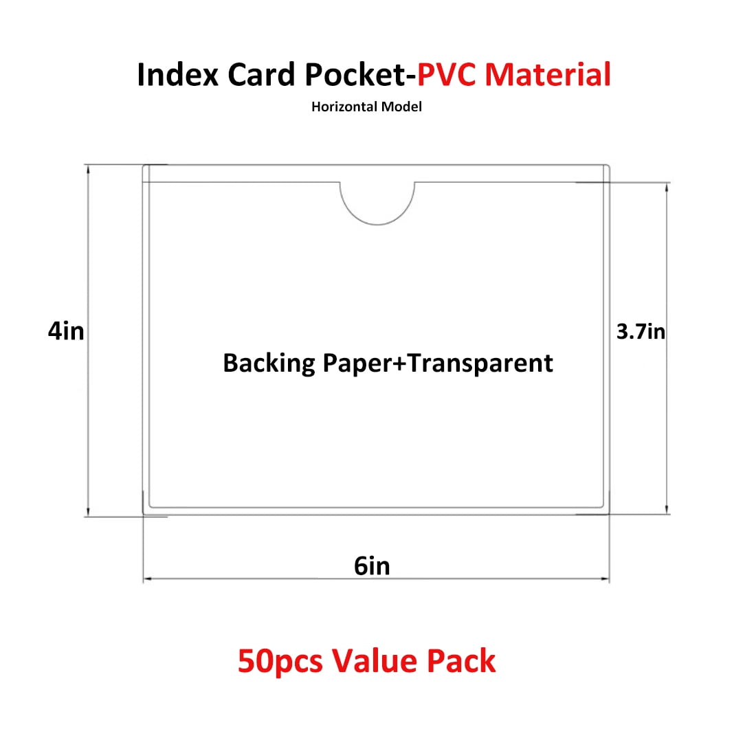 FORSHUYU 50 Pack Self-adhesive 4" x 6" Index Card Pockets with Top Open for Business Cards, Crystal Clear Plastic Card Holder for Organizing,Storage Bins,Photo, Label and Planner