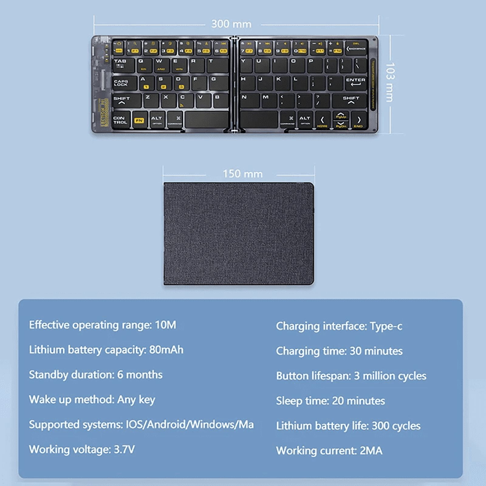 DERETE Foldable Bluetooth keyboard，Wireless Bluetooth Keyboard ，Travel Keyboard，Android Windows iOS