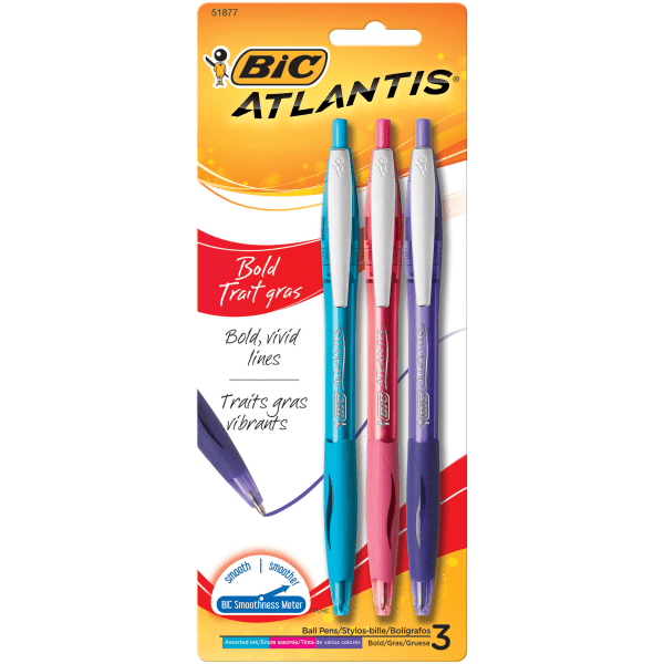 BIC® Atlantis™ Bold Retractable Ballpoint Fashion Pens, Medium Point, 1