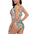 thumbnail image 4 of Pofeuu Rose Flowers Print Women's One Piece Swimsuits One Shoulder Swimwear Asymmetric Ruffle Monokinis Bathing Suits-Medium, 4 of 6