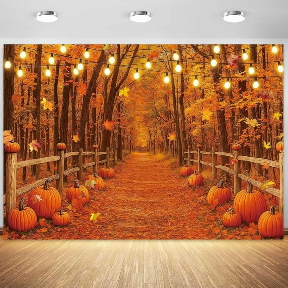 Felortte 10x8FT Autumn Maple Forest Photography Backdrop Fall Harvest Background Pumpkin Decorations Thanksgiving Party Photo Backdrop Props Booth