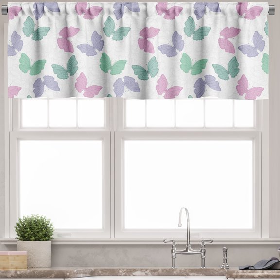 Ambesonne Dahlia Valance Pack of 2, Colorful Soft Tone Butterfly, 54"X12", Pink Ceil Blue