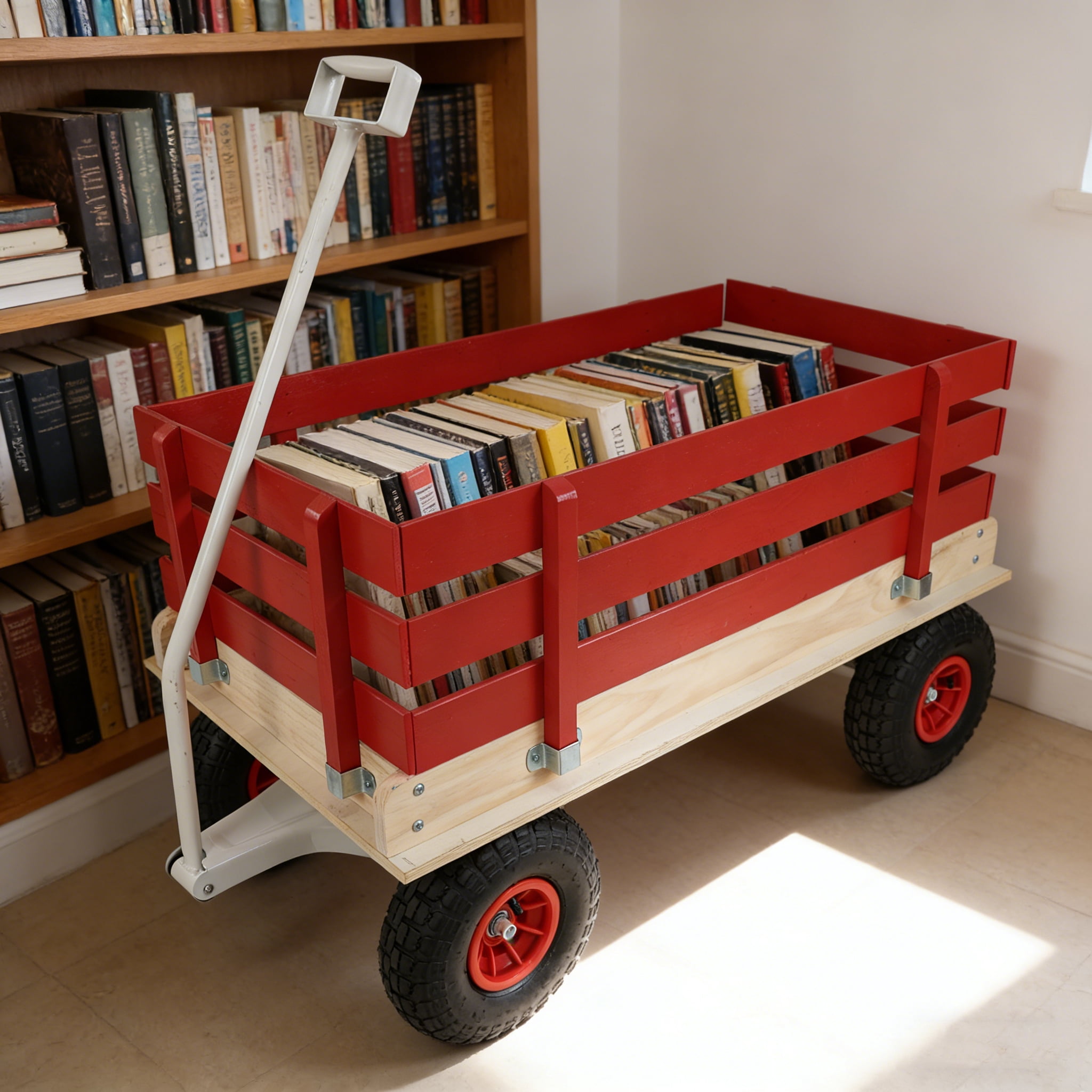 Wooden Garden Car Rubber Inflatable Wheels, Children'S Car, Outdoor Camping, Courtyard Transportation And Family Trailer