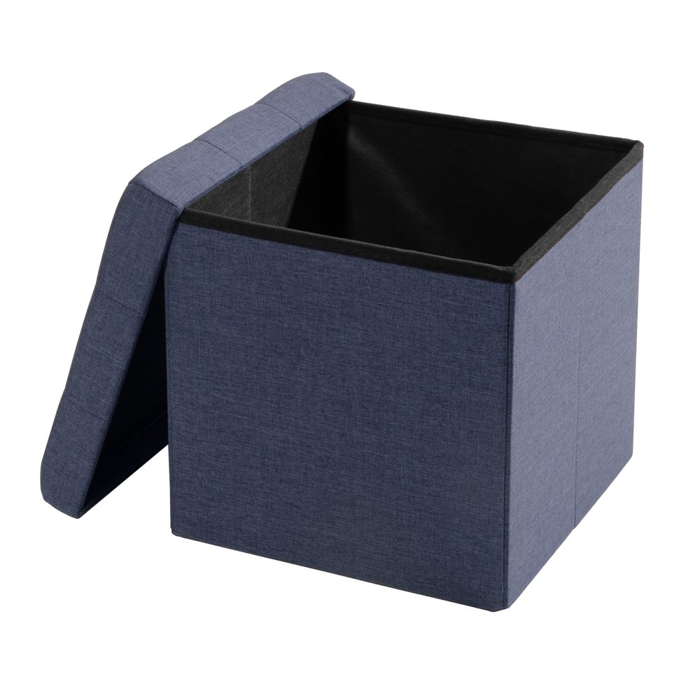 Seville Classics Foldable Tufted Storage Cube Ottoman, Midnight Blue