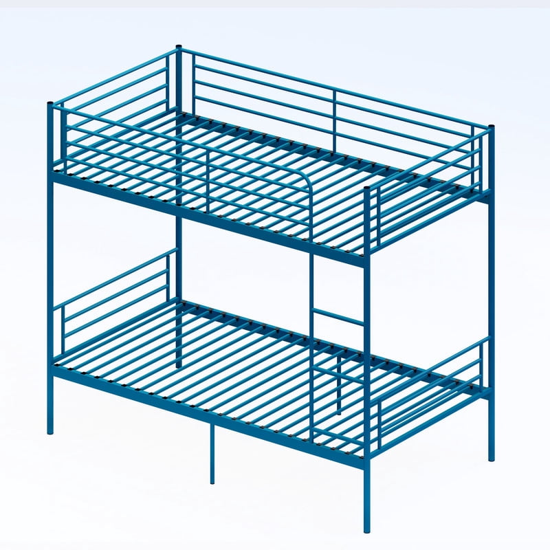 Twin Over Twin Metal Bunk Bed with Ladder, High Guardrails, Under-bed Storage, Noise-Free Design, Convertible to 2 Twin Beds