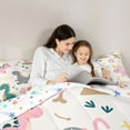 thumbnail image 4 of Feelyou Kawaii Dinosaur Kids Twin Bedding Sets 7-Piece, Cute Dino Animal Bedding Comforter Set, Cartoon Flower Floral Reversible Sheet Sets, Lightweight Room Decor, 4 of 7