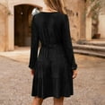 thumbnail image 6 of Velvet Holiday Dress,Womens Belted Velvet V-Neck Dress Long Sleeve Elegant formal Evening Party Casual Comfortable Sophisticated Chic Outfit Black S, 6 of 9
