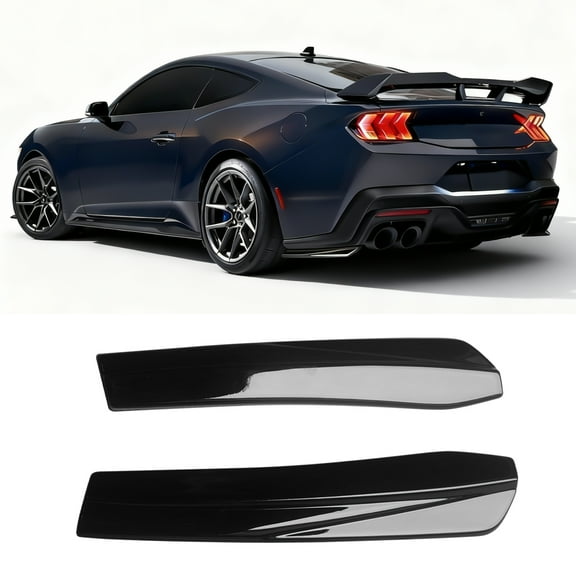 Ikon Motorsports Rear Aprons, Compatible with 2024-2026 Ford Mustang Dark Horse, IKON Style Gloss Black ABS Plastic Rear Bumper Lip Lower Side Spat Valance Winglet Canard Protector Add on 2PCS