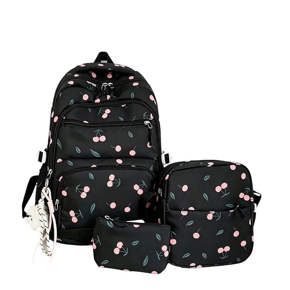 Weebloom Large School Backpack For Kids Girls Cute 3Pcs School Bags Set Adorable Cherry Printed Bookbag Middle High School College Black