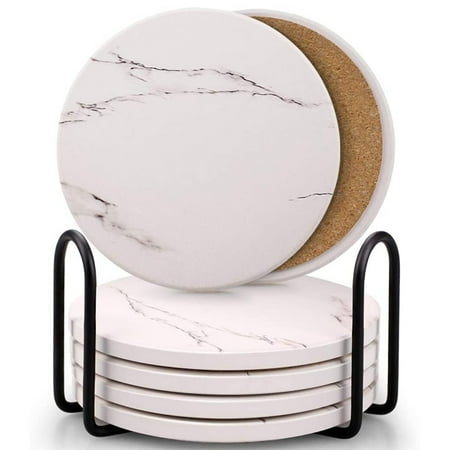

Coasters for Drinks Ceramic Stone Coaster Set with Metal White