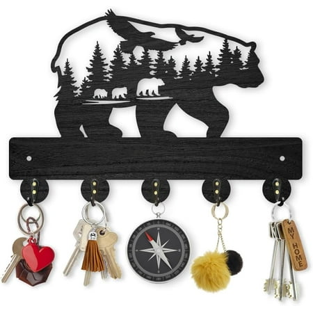 

Bear Forest Eagle Coat Rack Wall Mount 11.8×7.9inch Bear Wall Art Decor Wildlife Animal Key Holder for Wall Black Wooden Key Hanger Rack 5 Alloy Hooks for Kitchen Bedroom Entryway Gifts