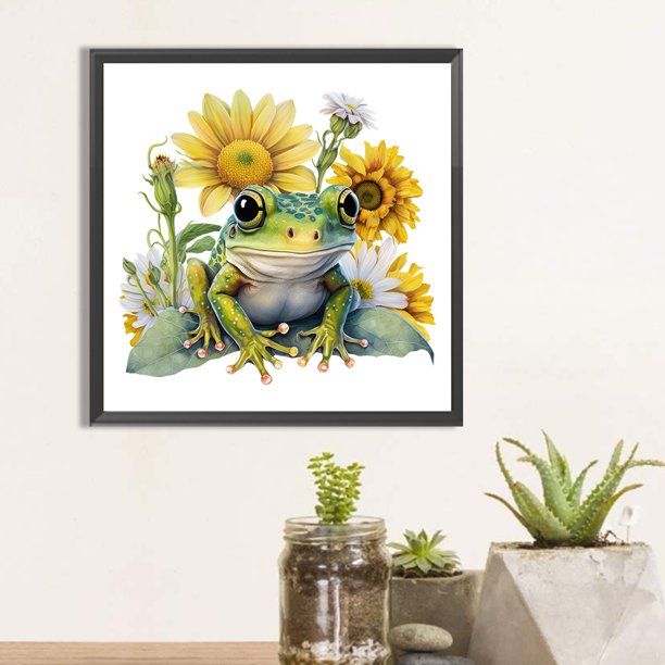 Cuadros Decorativos Pintura de diamante 5D DIY Taladro redondo completo Girasol Rana Decoración Artesanía (sz4324) DQrwqpou embutido en tela