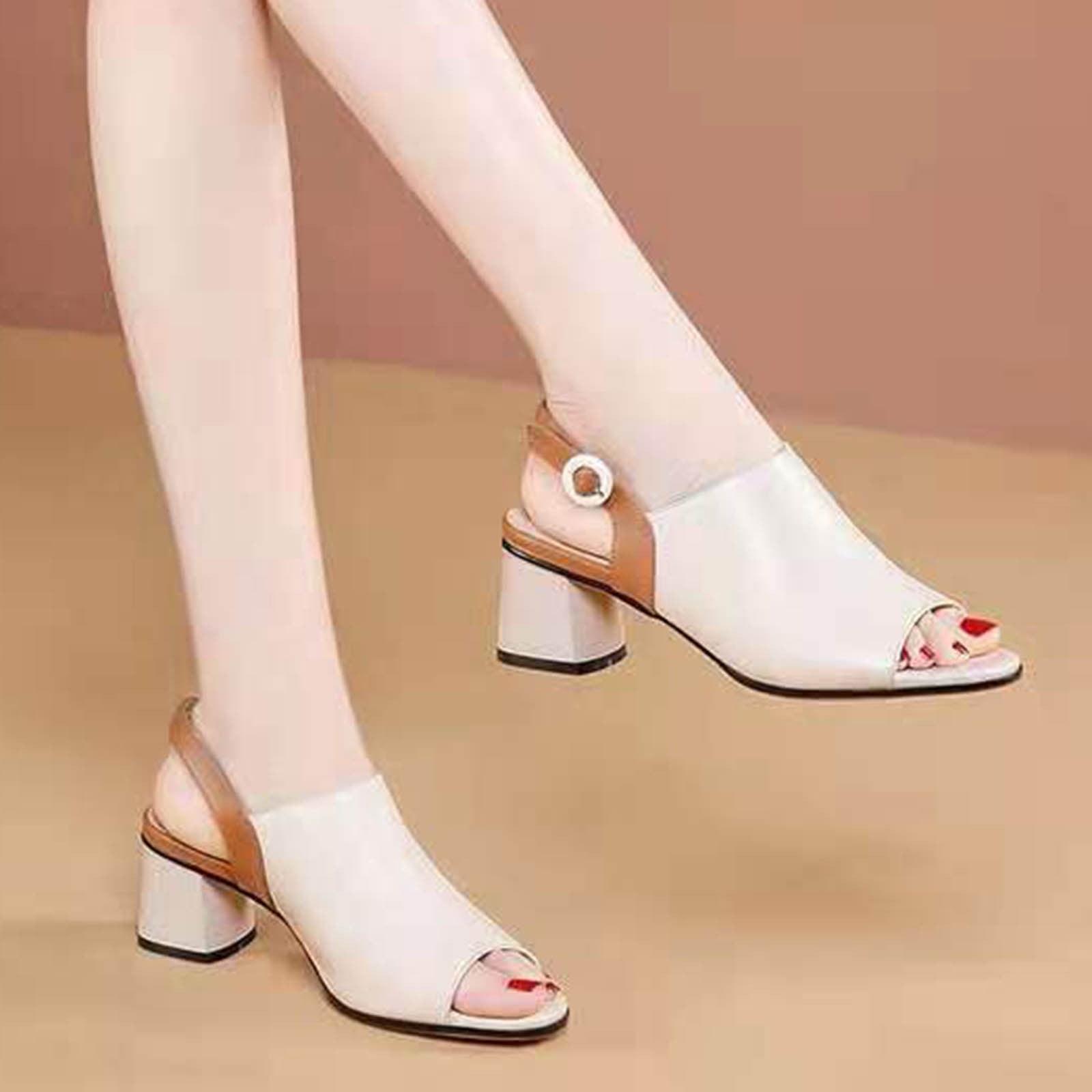 BADHUB Women's Peep Toe Block Heeled Sandal Summer Dressy Casual