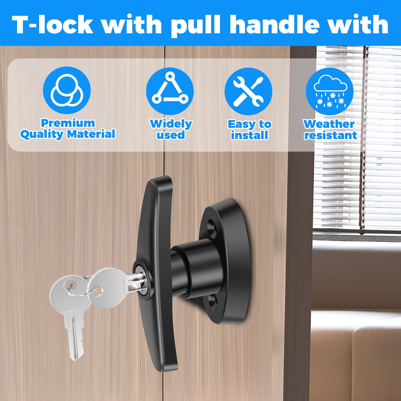 2Pcs Shed Door Latch T Handle Lock Kit with 4 Keys and 4 Screws 5-1/2inch Stem Shed Door Handle Lock Zinc Alloy Shed Door Hardware Easy to Install for Shed Gate Barn Playhouse