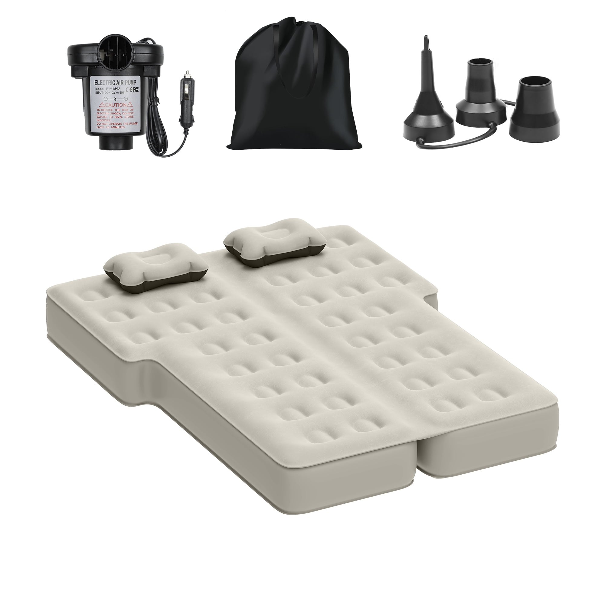 Uforic Inflatable Car Air Mattress with Pump, Portable SUV Air Bed with Pillows for Camping, Home, Travel, Gray