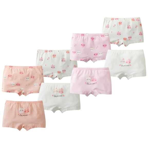 Rimyaw Girls Cotton Underwear 4-Pack Soft Boxer Briefs Pink Cat Graphic Underpants 7T