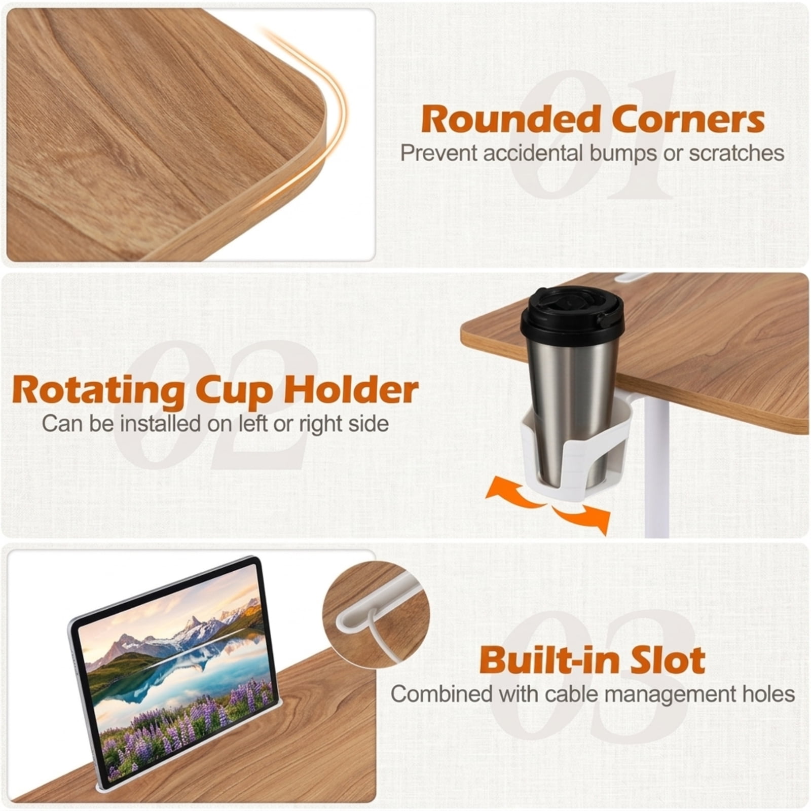 Furnibear Mobile Standing Desk and Height Adjustable Rolling Laptop Desk with Cup Holder Storage Basket and Lockable Wheels for Home Office, Natural
