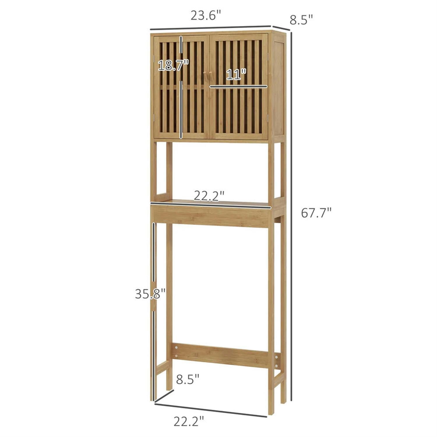 Demi Bonn 67" Bamboo Over The Toilet Storage Cabinet with Adjustable Shelves, Bathroom Shelf Over Toilet Rack, Bathroom Storage Cabinet Organizer, Brown