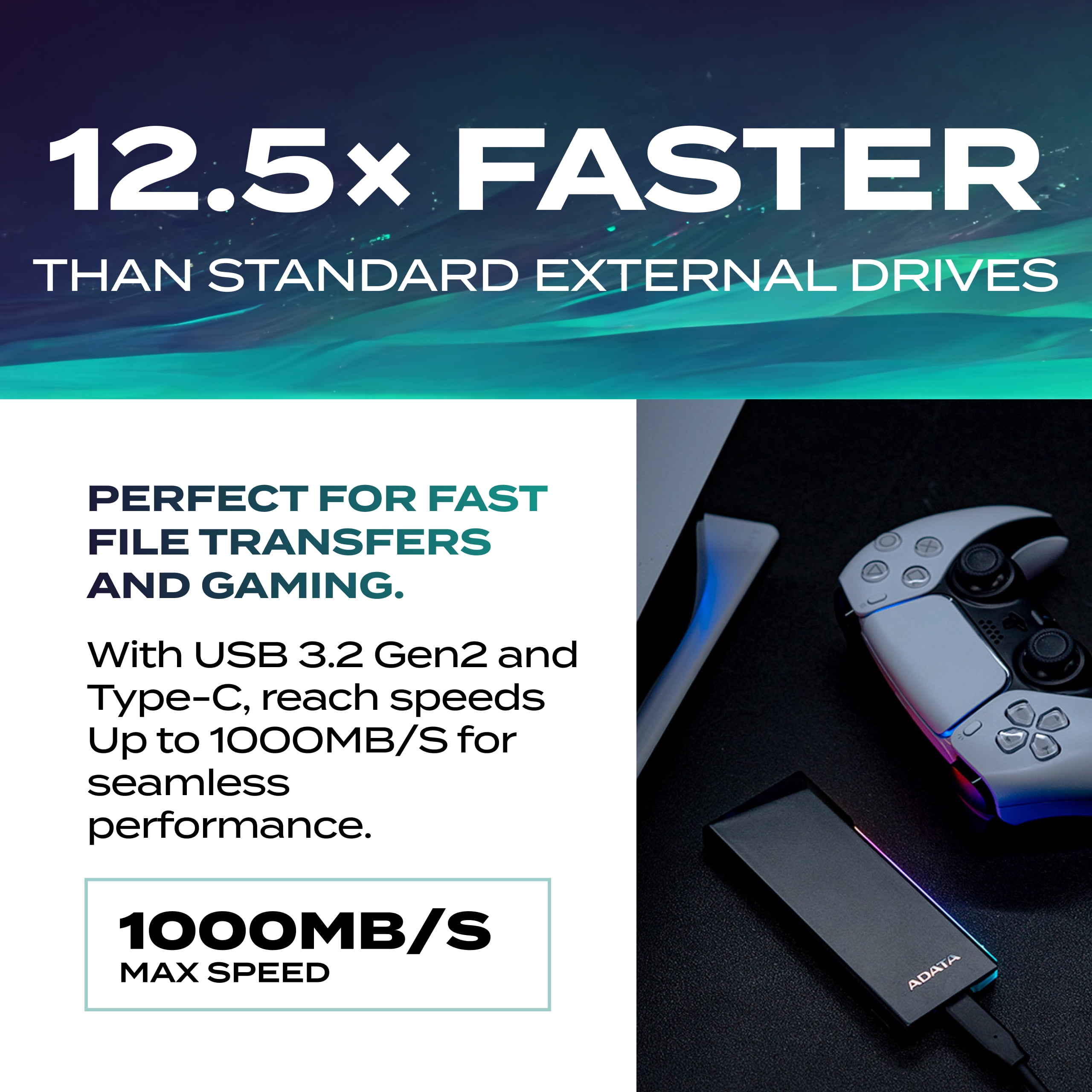 ADATA EC700G Aluminum USB 3 Gen 2 Type-C M.2 2280/2242/2230 PCIe/NVMe/SATA SSD External Portable Enclosure Case Adapter Tool-Less Design (AEC700GU32G2-CGY)
