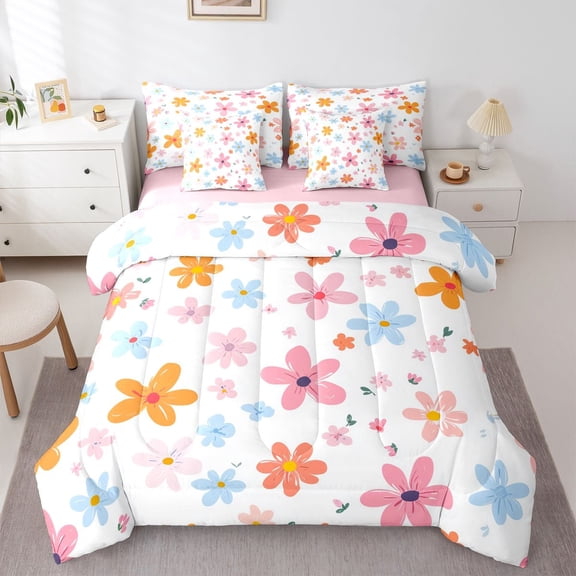 Castle Fairy Teens Colorful Flowers Twin Bedding Sets,Spring Garden Bedding Comforter Set