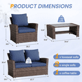 thumbnail image 6 of POTEBAN Patio Wicker Furniture Set, 4-Piece Wicker Outdoor Conversation Set with Coffee Table, Brown Rattan Sofa Set for Balcon, Backyard, Navy Blue, 6 of 7
