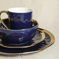 thumbnail image 2 of Juego de vajilla Stone Lain de porcelana, 16 piezas, azul con borde dorado, 2 of 9