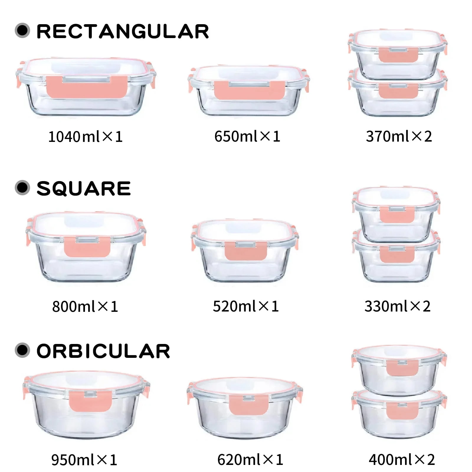 stusgo 12 Pcs Glass Storage Containers with Lids, Reusable for Kitchen Organization (12 Pcs,Pink)