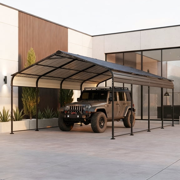 EAGLE PEAK 12X20 FT Metal Carport, Oversized Outdoor Car Shelter, Heavy Duty Galvanized Car Shelter for Car Boat Truck and SUVs, Black 