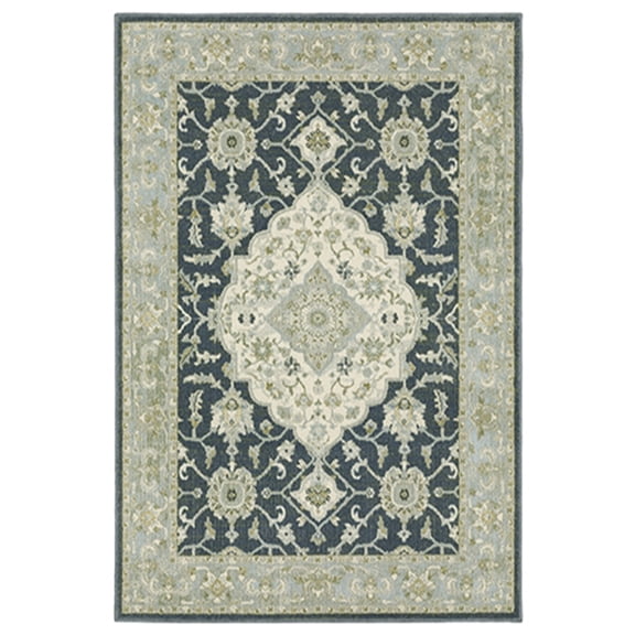 Oriental Weavers Branson Area Rug - BR05A - 5'3" x 7'3" - in Teal Blue/ Ivory - Vintage Inspired, Stain Resistant, Family and Pet Friendly , Bedroom, Office Rug