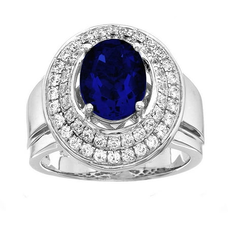 5th & Main Platinum-Plated Sterling Silver Oval-Cut Blue Obsidian Pave CZ Ring