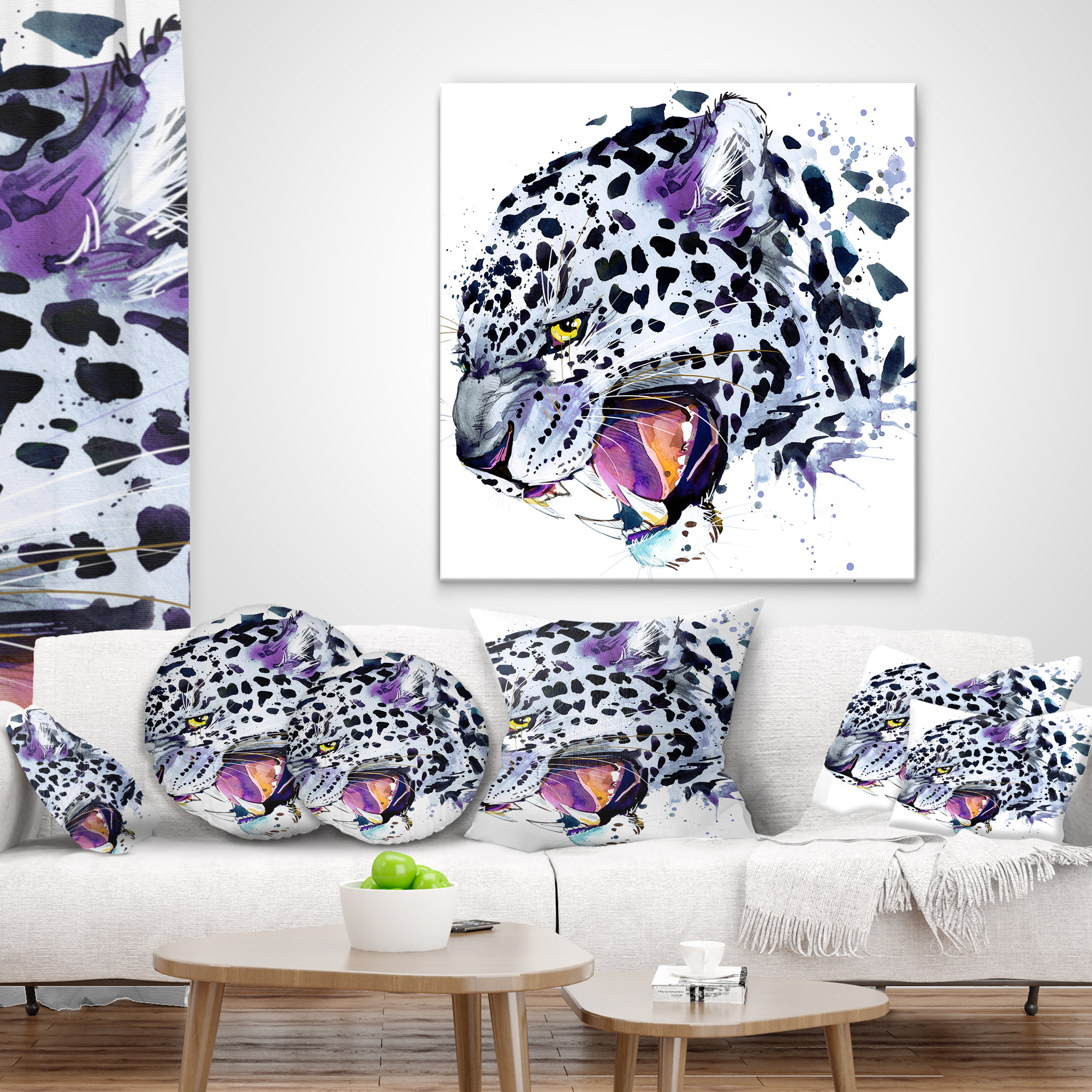 Designart Ferocious Snow Leopard Face - Animal Throw Pillow - 12x20