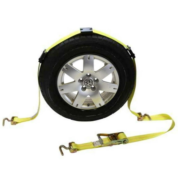 Wheel Strap with 3 Swivel J Hooks w/ 90 degree hook angle, Ratchet,