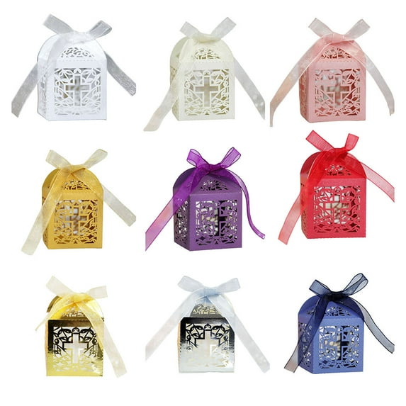 Amaiiu 50 Pieces Gift Boxes Snack Chocolate Cookie Package Holder Paper Decorative Atmospheres Packing Ribbon Hollow Container Blue