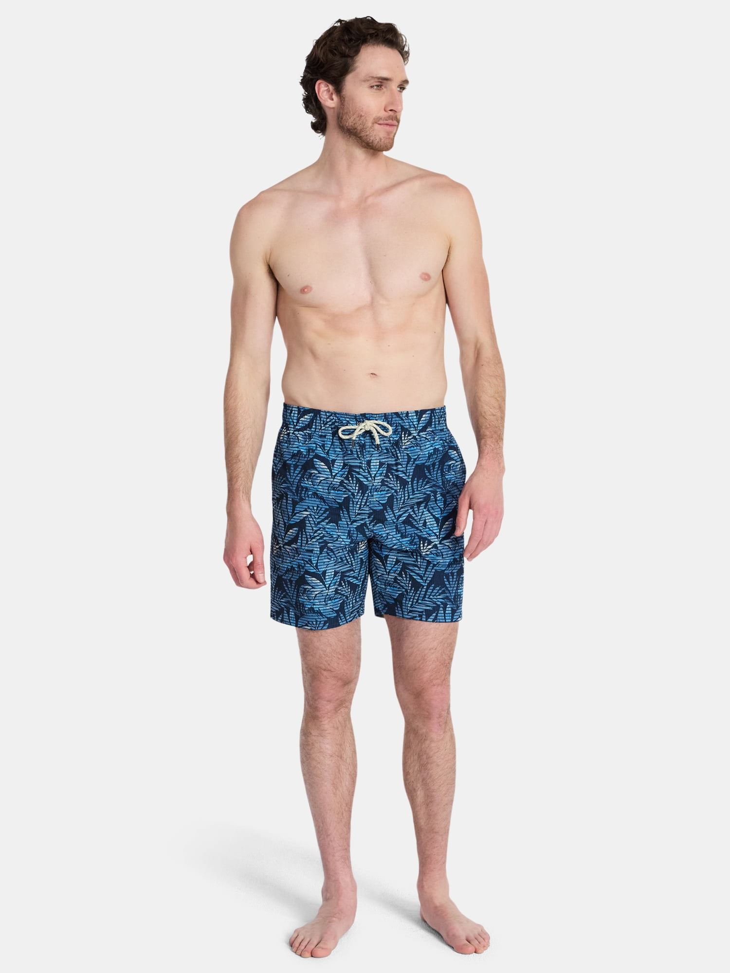 Laguna Men's Printed Seersucker Volley Swim Trunks with Brief Liner, 7" Inseam, Sizes M-2XL