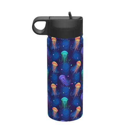 

Ocsxa Jellyfish colorful Print 18 oz Insulated Water Bottle With Straw Stainless Steel Sports Water Cup Flask Wide Mouth Travel Thermal Mug for Home Office or Car