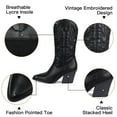 thumbnail image 4 of FAMITION Cowgirl Boots for Women Pointy Toe Women's Western Boots Cowboy Boots Pull On Mid Calf Chunky Heel Boots Black, 4 of 7