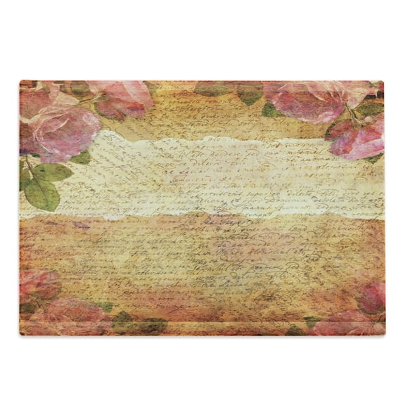 Rose Cutting Board, Floral Nostalgic Collage of Old Latters and Roses Retro Romantic Art Print, Decorative Tempered Glass Cutting and Serving Board, Large Size, Cream Pink, by Ambesonne