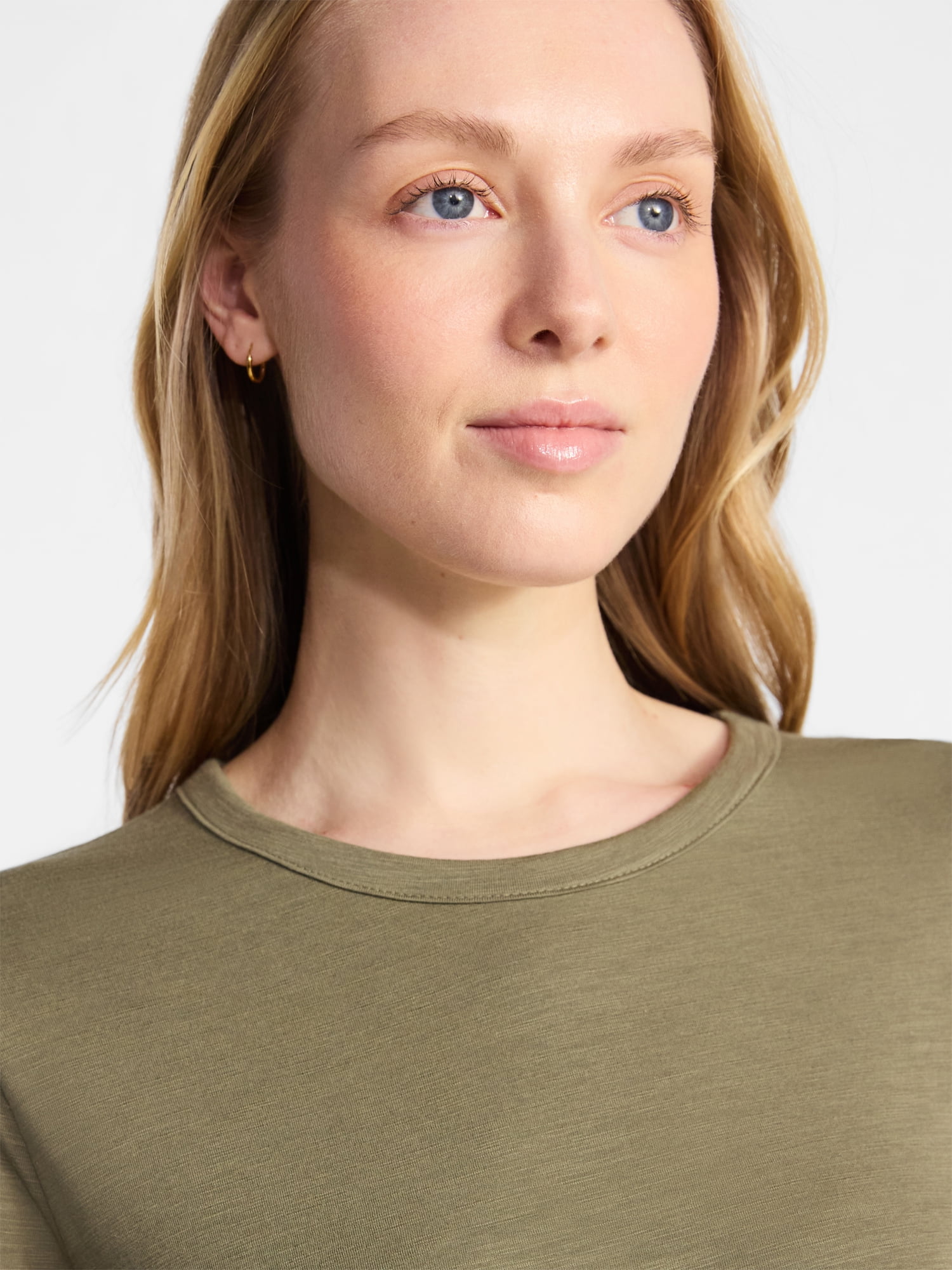 Time and Tru Women’s Slub Crewneck Tee with Long Sleeves, Sizes XS-XXXL