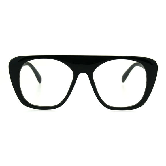 Womens Futurism Flat Top Mob Retro Plastic Clear Lens Eye Glasses Black