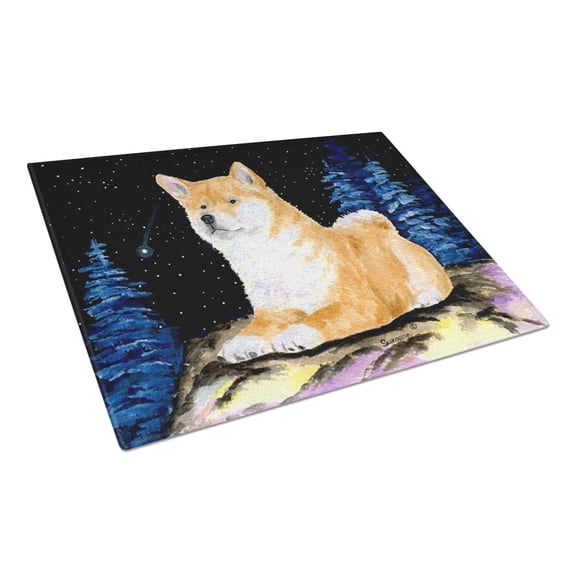 Caroline's Treasures Starry Night Shiba Inu Glass Cutting Board Large